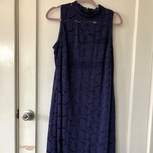 Navy Lace High-Neck Shift Dress
